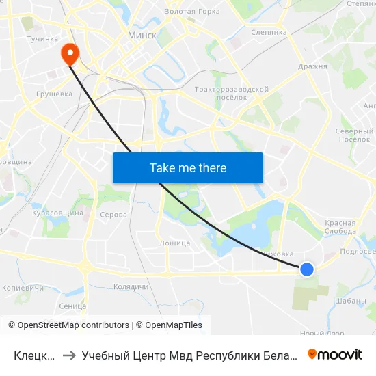 Клецкая to Учебный Центр Мвд Республики Беларусь map