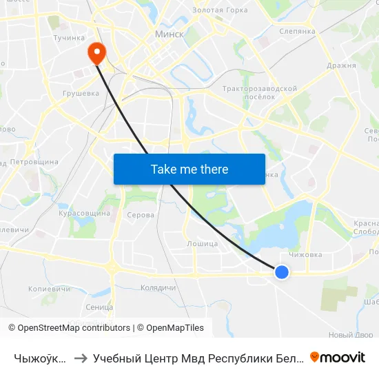Чыжоўка-2 to Учебный Центр Мвд Республики Беларусь map