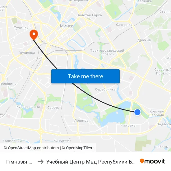 Гімназія №25 to Учебный Центр Мвд Республики Беларусь map