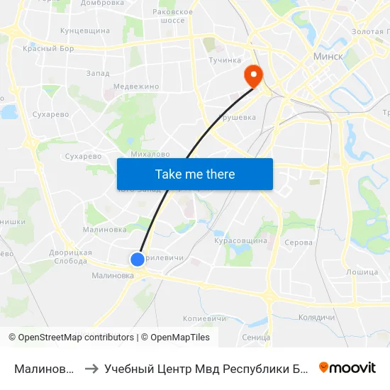 Малиновка-9 to Учебный Центр Мвд Республики Беларусь map