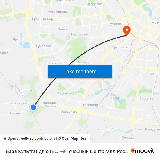 База Культгандлю (База Культторга) to Учебный Центр Мвд Республики Беларусь map