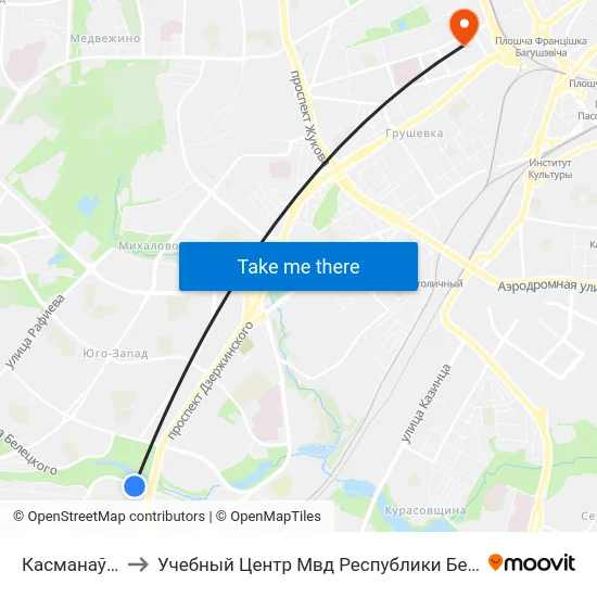 Касманаўтаў to Учебный Центр Мвд Республики Беларусь map