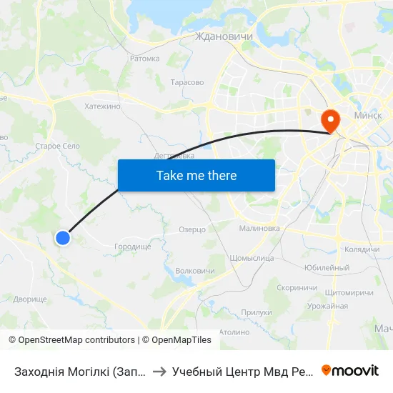Заходнія Могілкі (Западное Кладбище) to Учебный Центр Мвд Республики Беларусь map