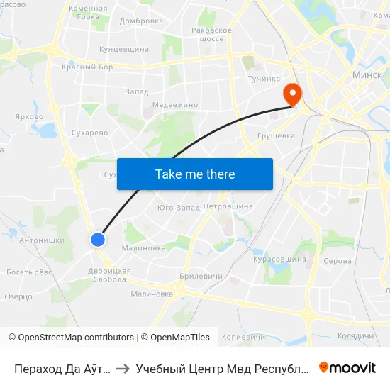 Пераход Да Аўтарынка to Учебный Центр Мвд Республики Беларусь map
