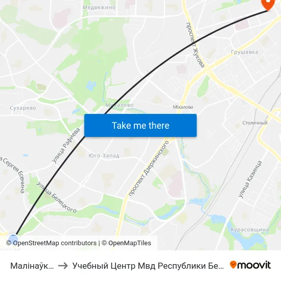 Малінаўка-6 to Учебный Центр Мвд Республики Беларусь map