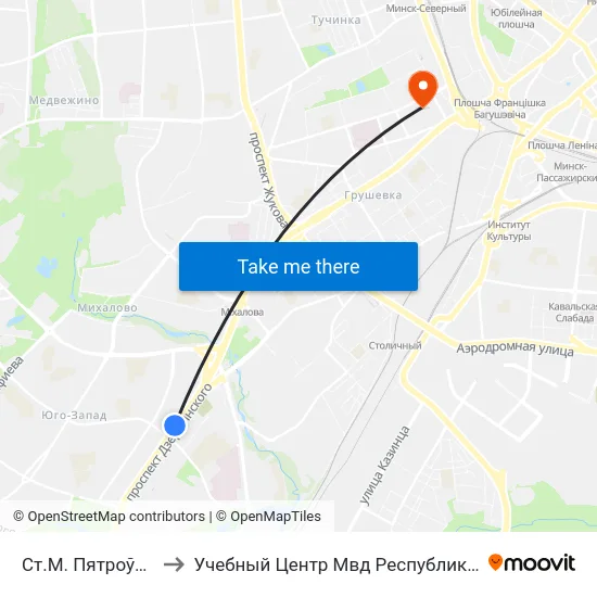 Ст.М. Пятроўшчына to Учебный Центр Мвд Республики Беларусь map