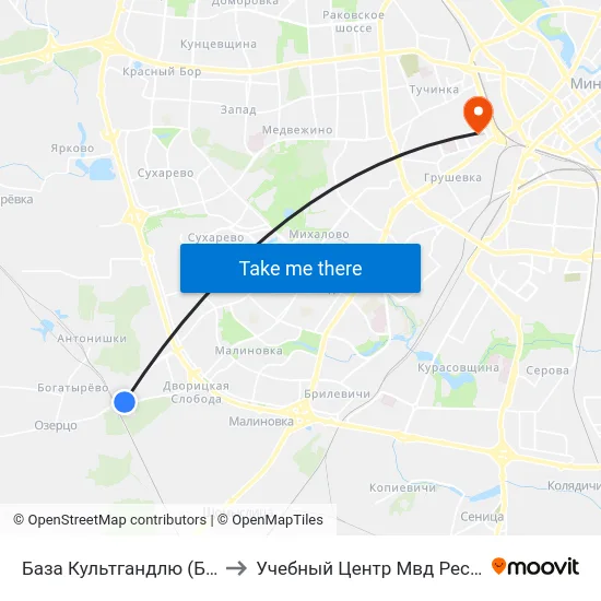 База Культгандлю (База Культторга) to Учебный Центр Мвд Республики Беларусь map
