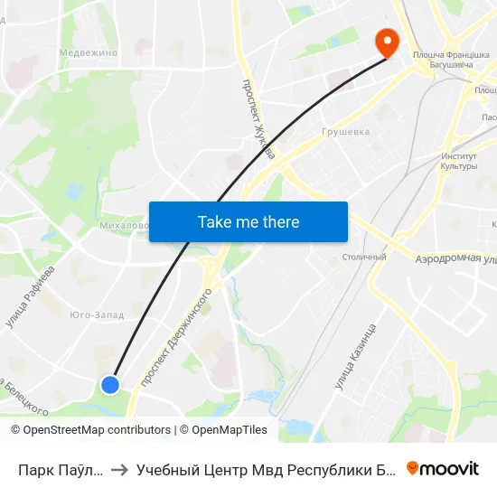 Парк Паўлава to Учебный Центр Мвд Республики Беларусь map