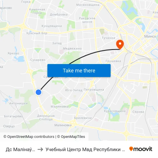 Дс Малінаўка-4 to Учебный Центр Мвд Республики Беларусь map