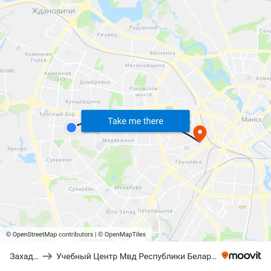 Захад-3 to Учебный Центр Мвд Республики Беларусь map