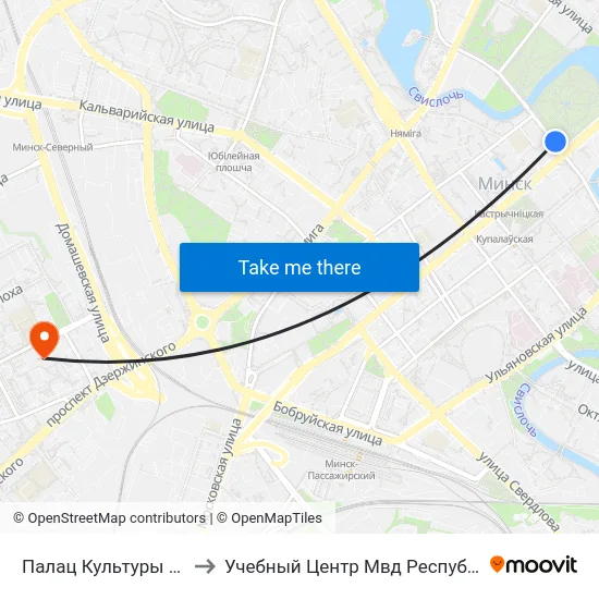 Палац Культуры Ветэранаў to Учебный Центр Мвд Республики Беларусь map