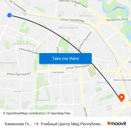 Каменная Горка-3 to Учебный Центр Мвд Республики Беларусь map