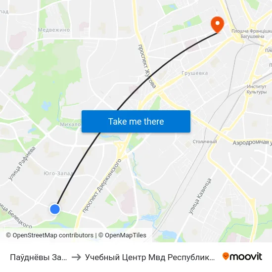 Паўднёвы Захад-2 to Учебный Центр Мвд Республики Беларусь map