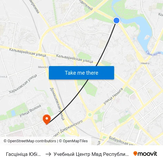 Гасцініца Юбілейная to Учебный Центр Мвд Республики Беларусь map