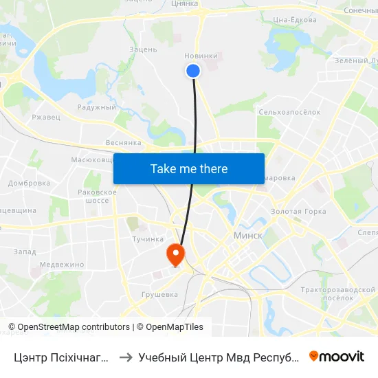 Цэнтр Псіхічнага Здароўя to Учебный Центр Мвд Республики Беларусь map