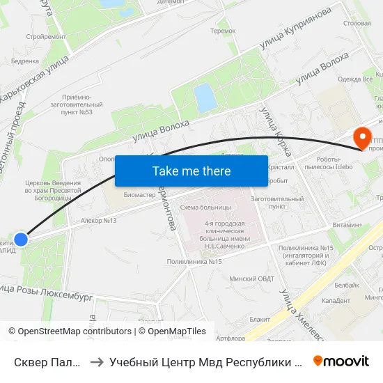 Сквер Палянка to Учебный Центр Мвд Республики Беларусь map