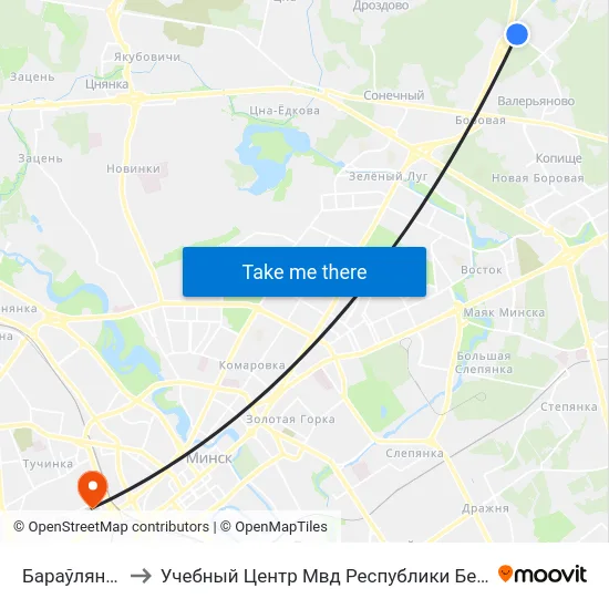 Бараўляны-2 to Учебный Центр Мвд Республики Беларусь map