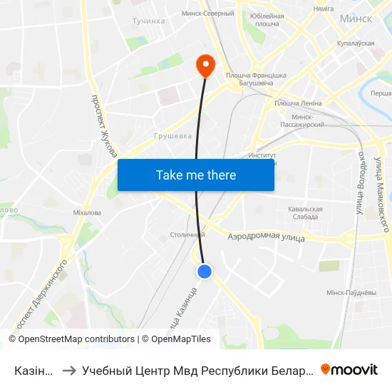 Казінца to Учебный Центр Мвд Республики Беларусь map