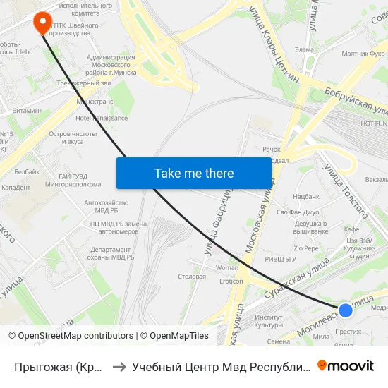 Прыгожая (Красивая) to Учебный Центр Мвд Республики Беларусь map