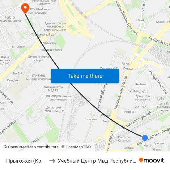 Прыгожая (Красивая) to Учебный Центр Мвд Республики Беларусь map