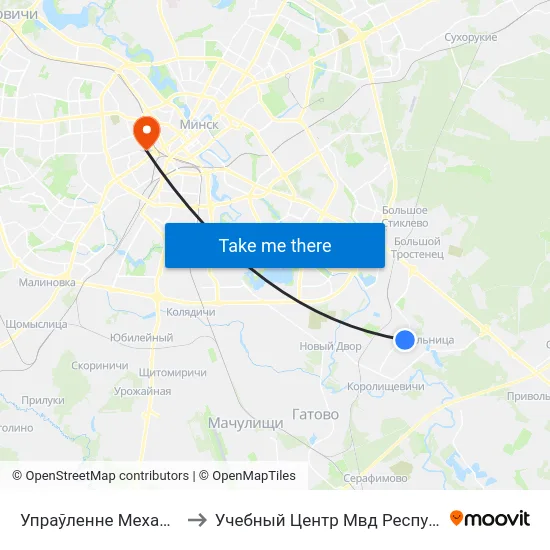 Упраўленне Механізацыі №79 to Учебный Центр Мвд Республики Беларусь map