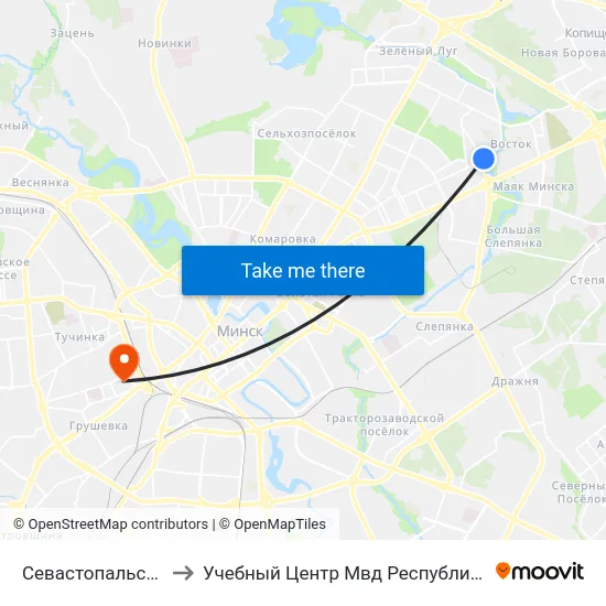 Севастопальскі Парк to Учебный Центр Мвд Республики Беларусь map