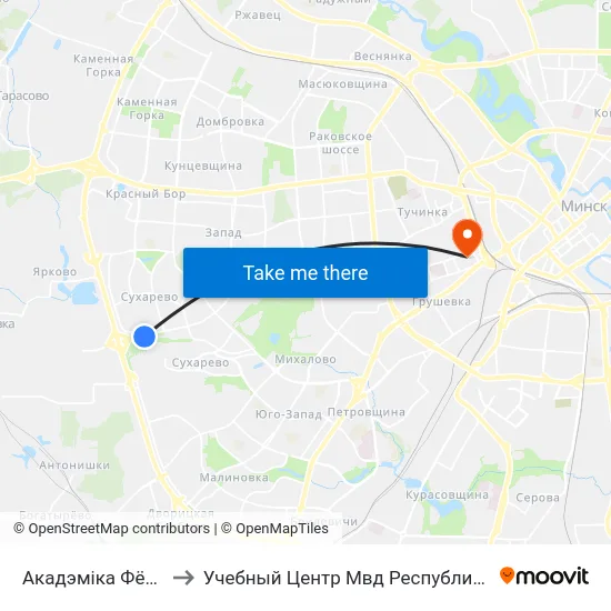 Акадэміка Фёдарава to Учебный Центр Мвд Республики Беларусь map
