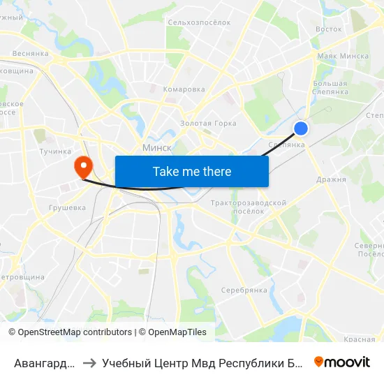 Авангардная to Учебный Центр Мвд Республики Беларусь map