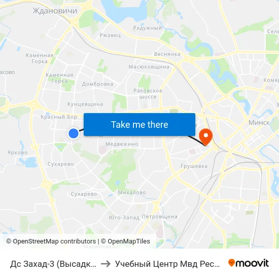 Дс Захад-3 (Высадка Пасажыраў) to Учебный Центр Мвд Республики Беларусь map