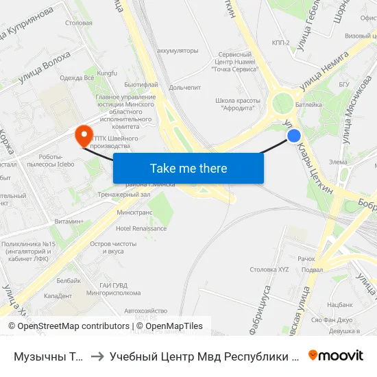 Музычны Тэатр to Учебный Центр Мвд Республики Беларусь map
