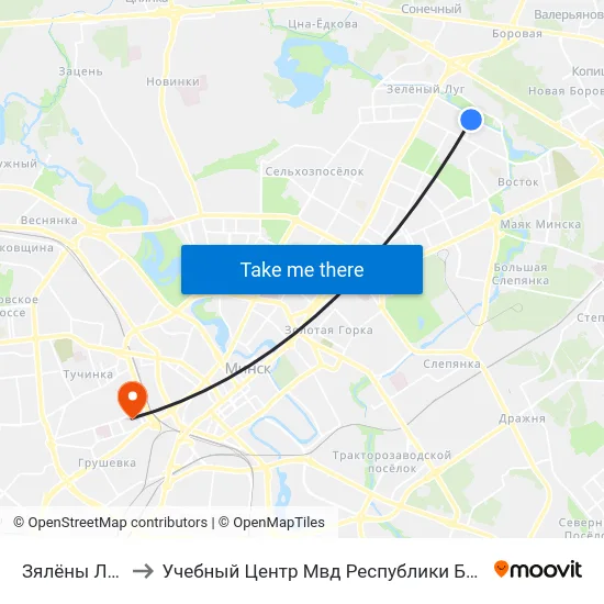 Зялёны Луг-1 to Учебный Центр Мвд Республики Беларусь map