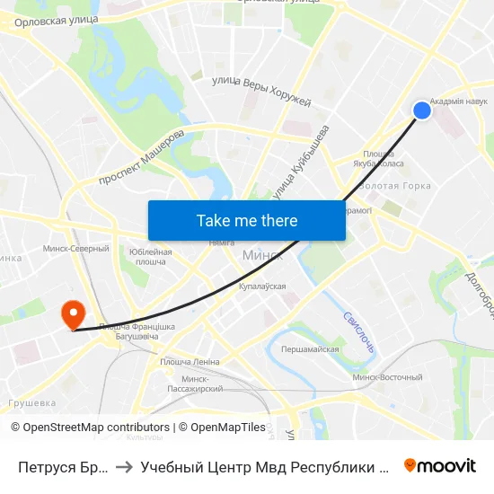 Петруся Броўкі to Учебный Центр Мвд Республики Беларусь map