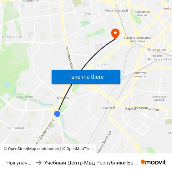 Чыгуначная to Учебный Центр Мвд Республики Беларусь map