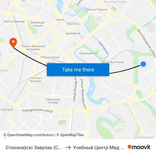 Стаханаўскі Завулак (Стахановский Переулок) to Учебный Центр Мвд Республики Беларусь map