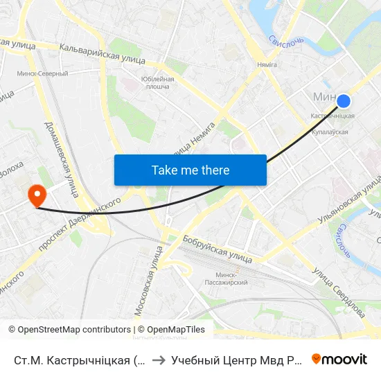 Ст.М. Кастрычніцкая (Ст.М. Октябрьская) to Учебный Центр Мвд Республики Беларусь map