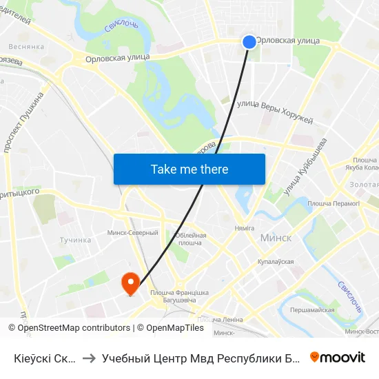 Кіеўскі Сквер to Учебный Центр Мвд Республики Беларусь map