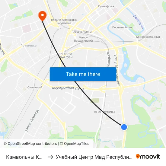 Камвольны Камбінат to Учебный Центр Мвд Республики Беларусь map