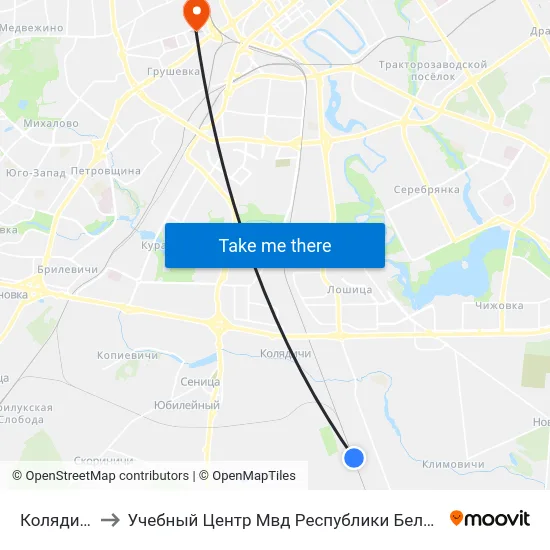 Колядичи to Учебный Центр Мвд Республики Беларусь map