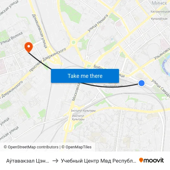 Аўтавакзал Цэнтральны to Учебный Центр Мвд Республики Беларусь map