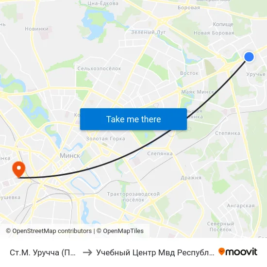 Ст.М. Уручча (Прыгарад) to Учебный Центр Мвд Республики Беларусь map
