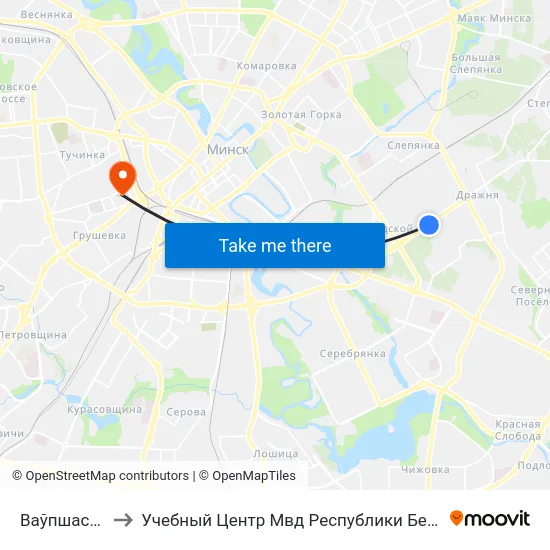 Ваўпшасава to Учебный Центр Мвд Республики Беларусь map