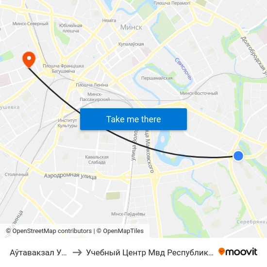 Аўтавакзал Усходні to Учебный Центр Мвд Республики Беларусь map