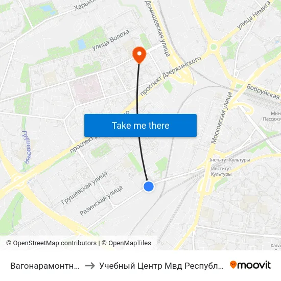 Вагонарамонтны Завод to Учебный Центр Мвд Республики Беларусь map
