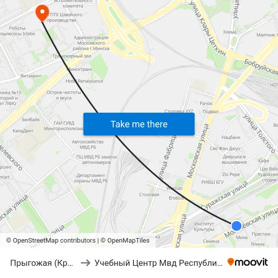 Прыгожая (Красивая) to Учебный Центр Мвд Республики Беларусь map