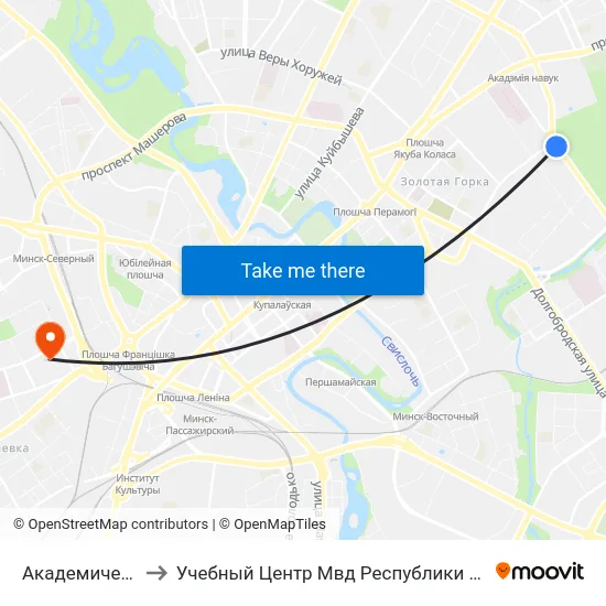 Академическая to Учебный Центр Мвд Республики Беларусь map