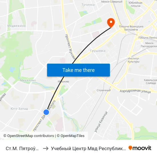 Ст.М. Пятроўшчына to Учебный Центр Мвд Республики Беларусь map