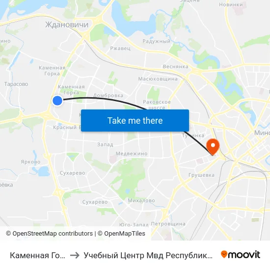 Каменная Горка-5 to Учебный Центр Мвд Республики Беларусь map