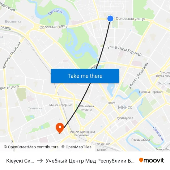 Кіеўскі Сквер to Учебный Центр Мвд Республики Беларусь map