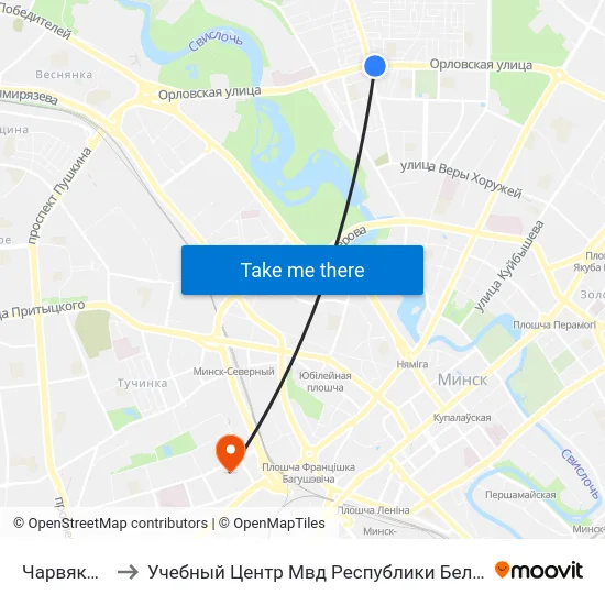 Чарвякова to Учебный Центр Мвд Республики Беларусь map