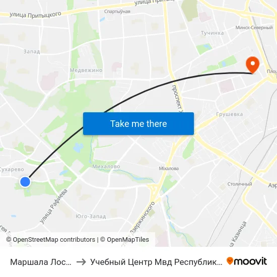 Маршала Лосіка, 28 to Учебный Центр Мвд Республики Беларусь map